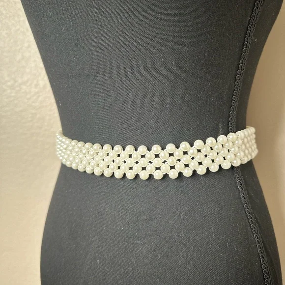 Women's Elastic Pearl Rhinestone Waist Belt - Picture 6 of 7